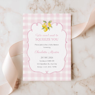 Rosa rutig citron baby shower inbjudan för flicka
