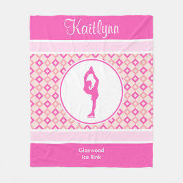 Rosa rutig diamantkonståkare med monogramen fleecefilt