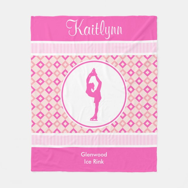 Rosa rutig diamantkonståkare med monogramen fleecefilt (Framsidan)