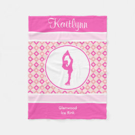 Rosa rutig diamantkonståkare med monogramen fleecefilt