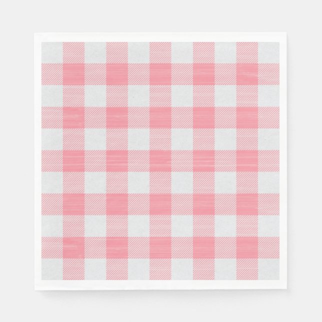 Rosa rutig gingham söt flickaktig pappersservett (Framsidan)