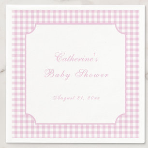 Rosa rutig klassisk babyshower servett