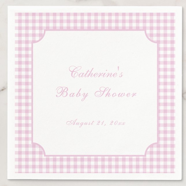 Rosa rutig klassisk babyshower servett (Skapare uppladdad)