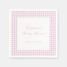 Rosa rutig klassisk babyshower servett