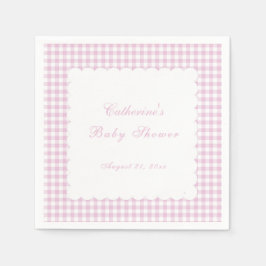 Rosa rutig klassisk babyshower servett