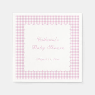 Rosa rutig klassisk babyshower servett