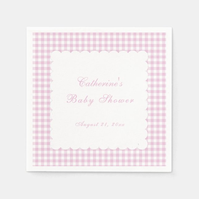 Rosa rutig klassisk babyshower servett (Framsidan)