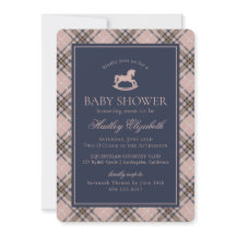 Rosa rutig klassisk gunghäst - baby shower