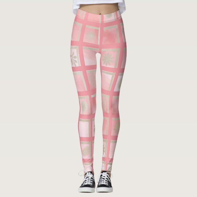 Rosa Rutig Leggings (Framsida)