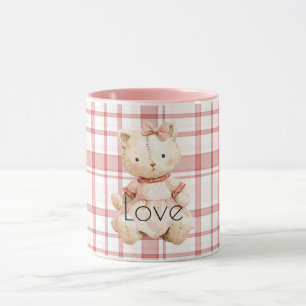 Rosa rutig randig katt mugg