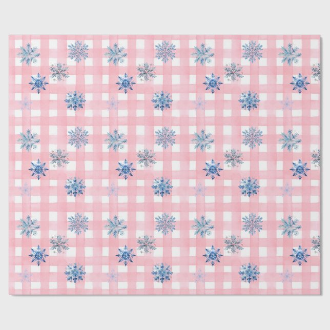 Rosa rutig snöflinga presentpapper (Platt)