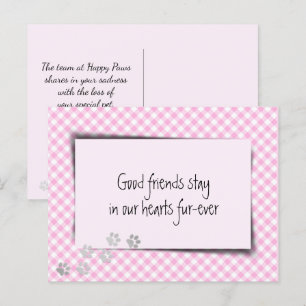 Rosa rutig sorgekort för husdjur från veterinär vykort