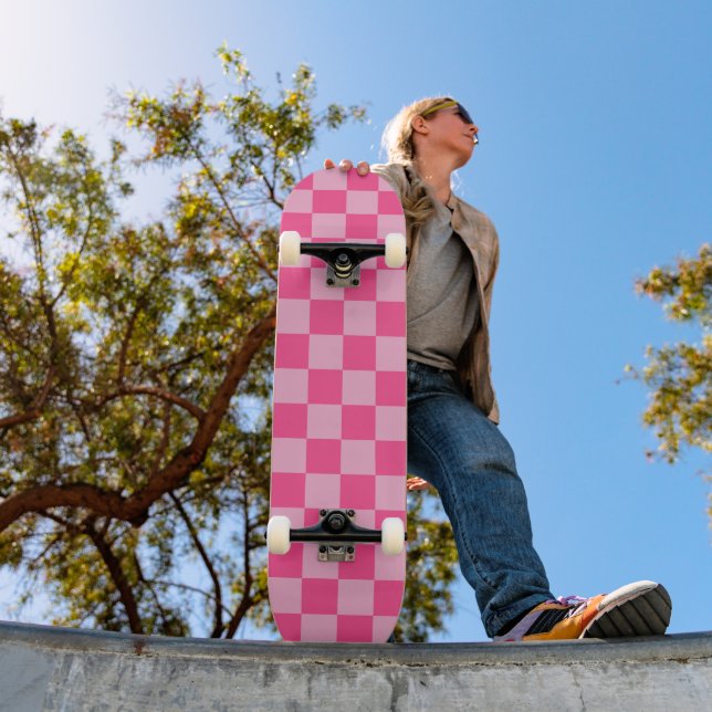 Rosa rutig tryck mini skateboard bräda 18,5 cm (Utomhus 1)