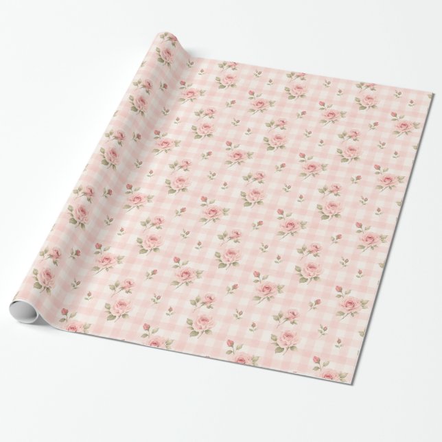 Rosa rutig vattenfärg blomsterpresentpapper presentpapper (Utrullad)