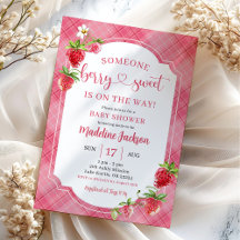 Rosa Rutiga Berry Söt Flicka Jordgubb Baby Shower