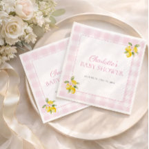 Rosa rutiga citrongirl baby shower servetter
