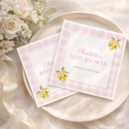 Rosa rutiga citrongirl baby shower servetter