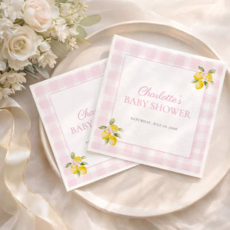 Rosa rutiga citrongirl baby shower servetter