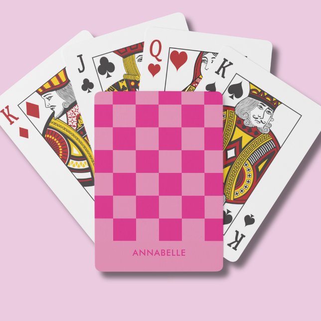 Rosa rutiga flickor casinokort (Pink checkerboard personalized playing cards)