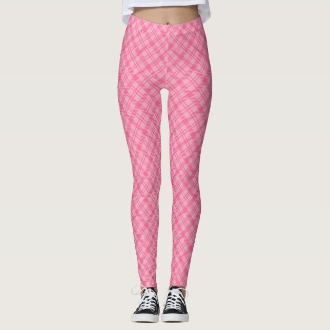Rosa rutiga leggings visade framifrån, slitna  (Framsida)