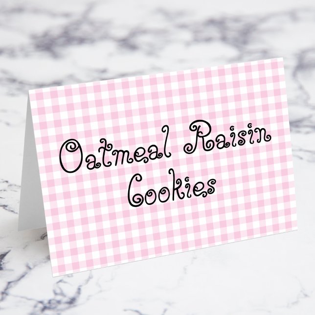 Rosa Rutiga Matkort Bordsnummer (Pastel Pink Gingham Oatmeal Raisin Cookies Food Cards)
