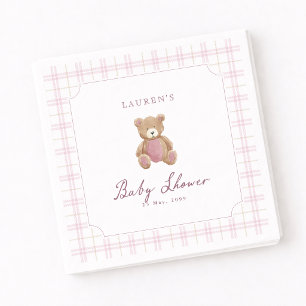 Rosa Rutiga Nalle Babyshower Servetter