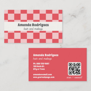Rosa rutiga QR-kod frisör visitkort