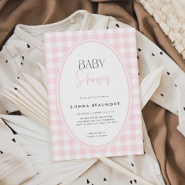 Rosa rutigt babyfirande inbjudan