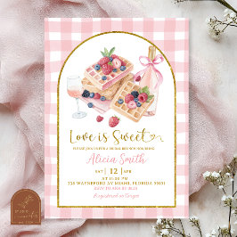 Rosa rutigt band våffel bär bröllopsbrunch inbjudningar