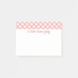 Rosa rutigt gingham-mönster post-it block