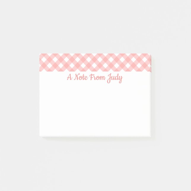 Rosa rutigt gingham-mönster post-it block (Framsida)