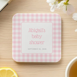 Rosa rutigt gingham-mönster till flickor baby show underlägg papper kvadrat