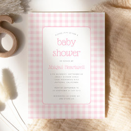 Rosa rutigt karamellrandigt flicka babyfirande inbjudningar