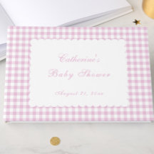 Rosa rutigt klassiskt gästebok för baby shower