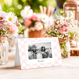 Rosa rutigt personligt foto tack kort
