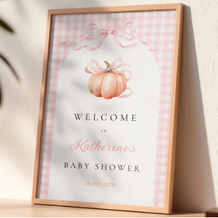 Rosa rutigt pumpa-barnkal välkomstskylt poster