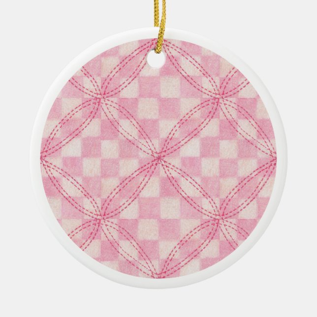 ROSA RUTIGT QUILT Keramisk Cirkelprydnad Julgransprydnad Keramik (Framsidan)