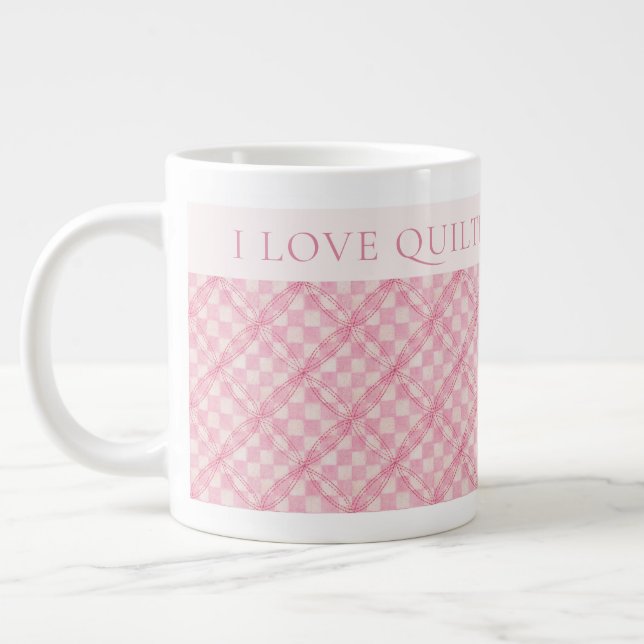 ROSA RUTIGT QUILT Stor Vit Mugg + Text / Rodnad Jumbo Mugg (Vänster)