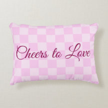 Rosa Rutigt Schackbräde Skål för Kärlek Ländkudde
