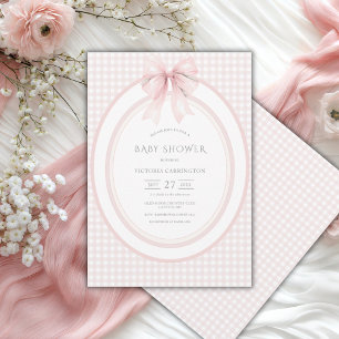 Rosa rutigt Vintage Baby Shower Inbjudan