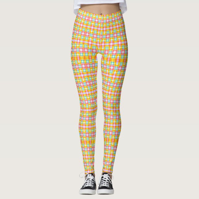 Rosa rutmönster vårfärger  leggings (Framsida)