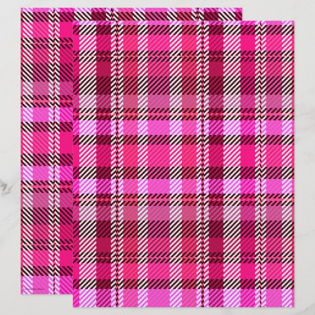 Rosa rutmönstrat scrapbookpapper 2-sidig sida (Fram/baksida)