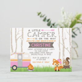 Rosa RV Camper Woodland Forest Animals Baby Shower Inbjudningar