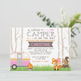 Rosa RV Camper Woodland Forest Animals Baby Shower Inbjudningar