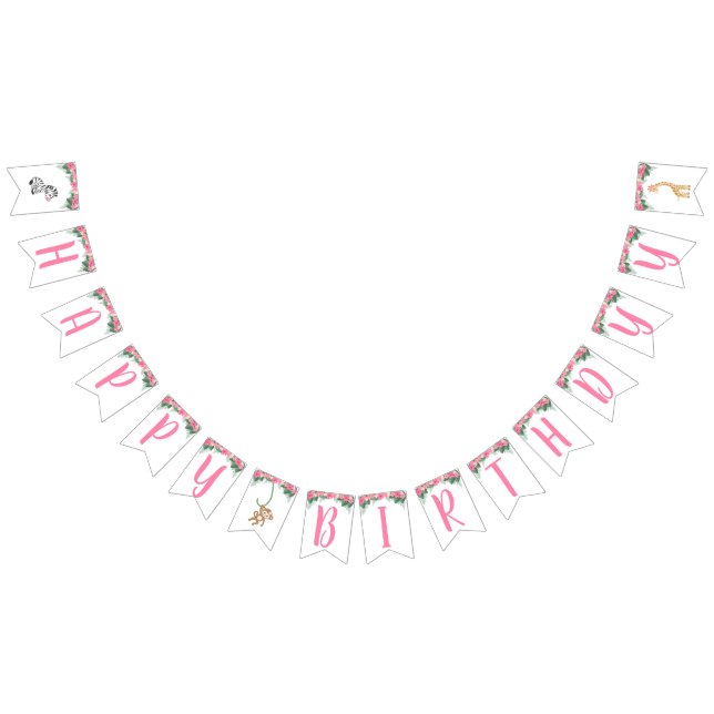 Rosa Safari Animal Birthday Vimplar (Alla)