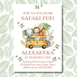 Rosa Safari Animal Girl Jungle 1st Birthday Party Inbjudningar