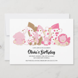 Rosa Safari Animals 1:a inbjudan till födelsedagsp