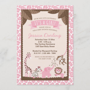 Rosa Safari Animals Baby Shower-inbjudningar för f Inbjudningar