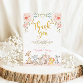 Rosa Safari Animals Baby Shower Tack för ditt kort