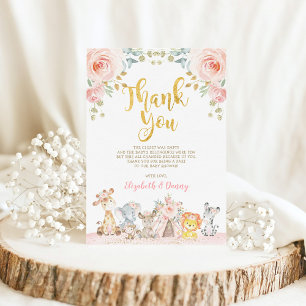 Rosa Safari Animals Baby Shower Tack för ditt kort